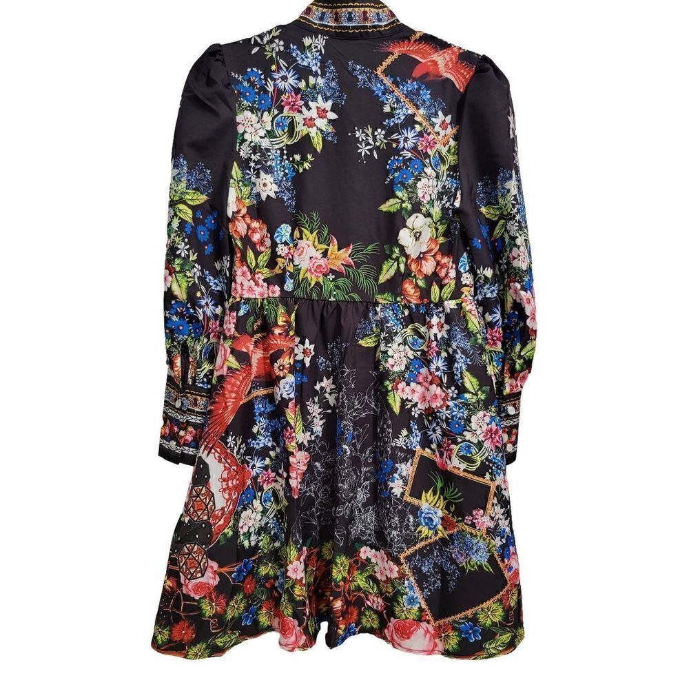 Floral Printed Mock Neck Long Sleeve Button Casual Shirt Dress - Picture 3 of 12